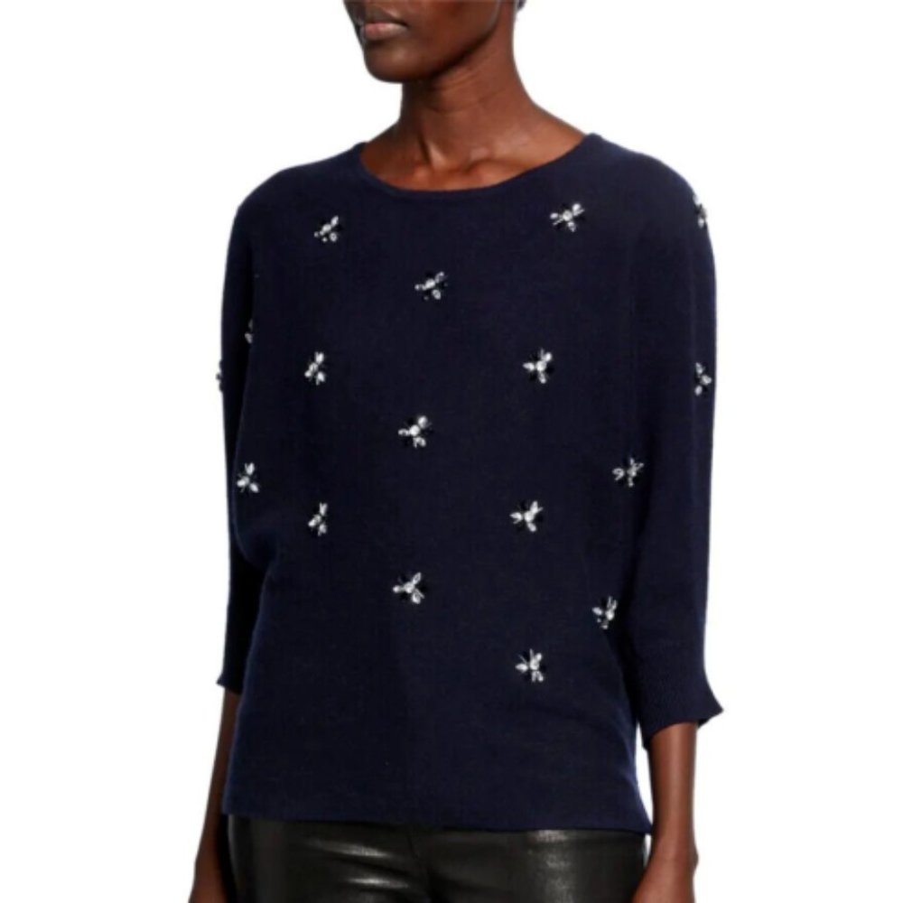 Neiman Marcus Cashmere Embellished Navy Blue Sweater - Picture 1 of 8